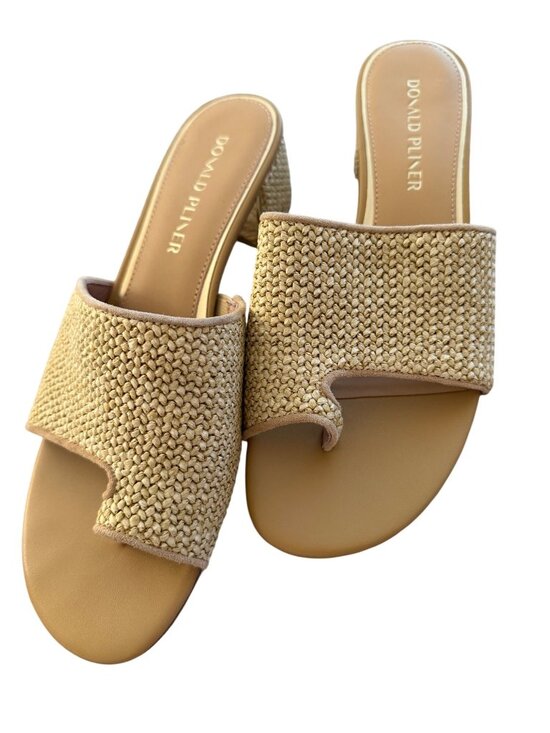 Donald Pliner Shoes - Donald J. Pliner Womens Naia Sandals Size 9.5 Tan Raffia Saddle Slip On Casual